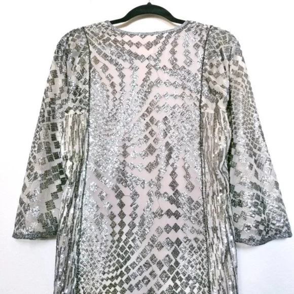 NWT | Free People x Anna Sui Sequin Embroidered Silver Front Slit Maxi Dress XS - Picture 10 of 15